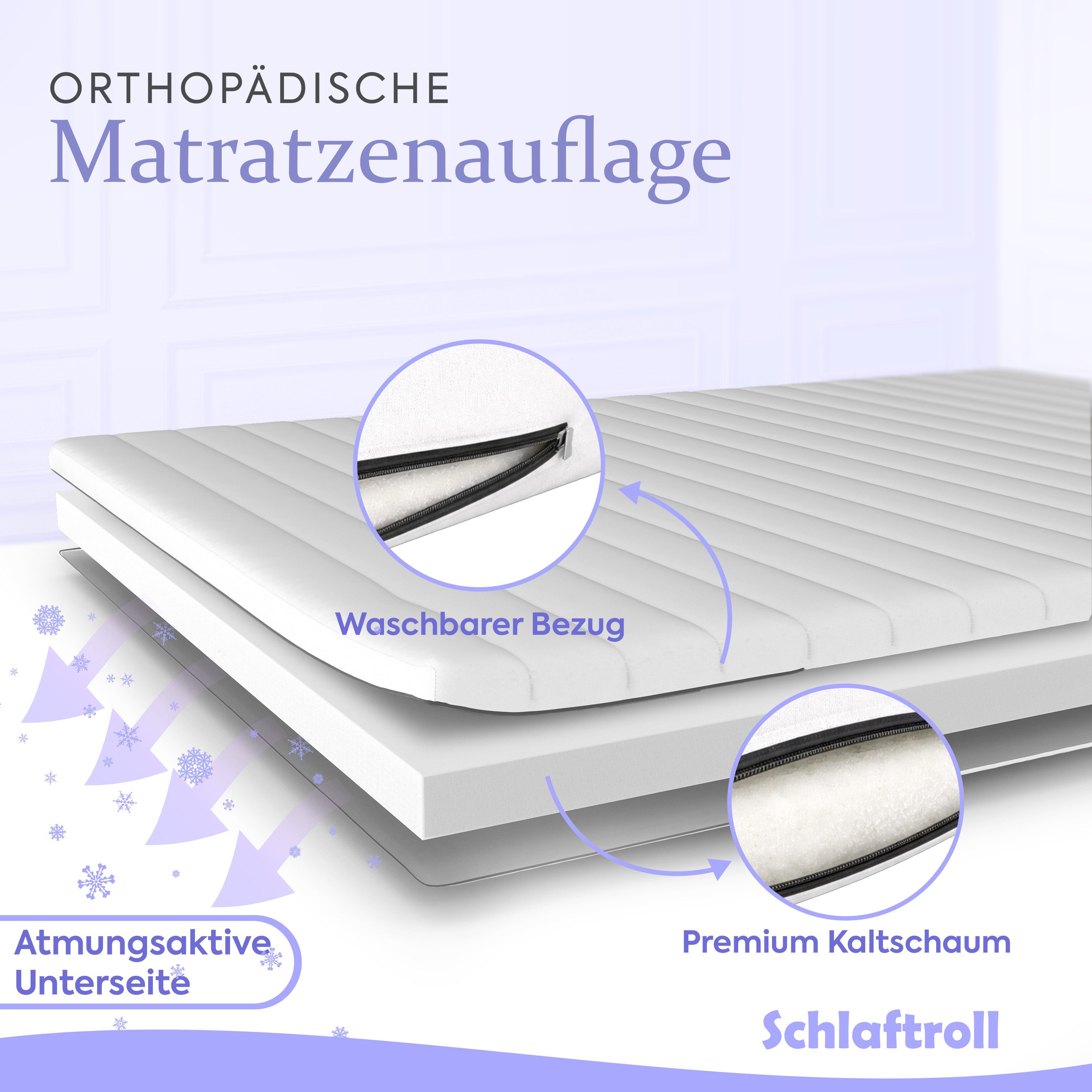 Schlaftroll, Topper Weiche Kaltschaum-Matratzenauflage für maximalen Komfort und Ergonomie, OEKO-TEX® zertifiziert