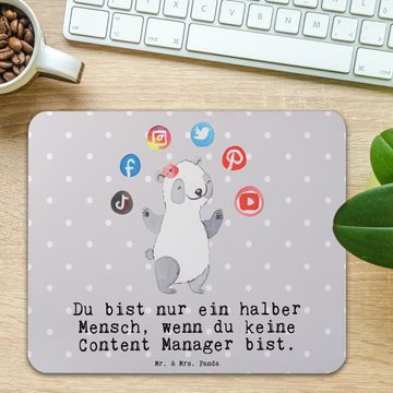 Mr. & Mrs. Panda Mauspad Content Manager mit Herz - Grau Pastell - Geschenk, PC Zubehör, Jubil (1-St)