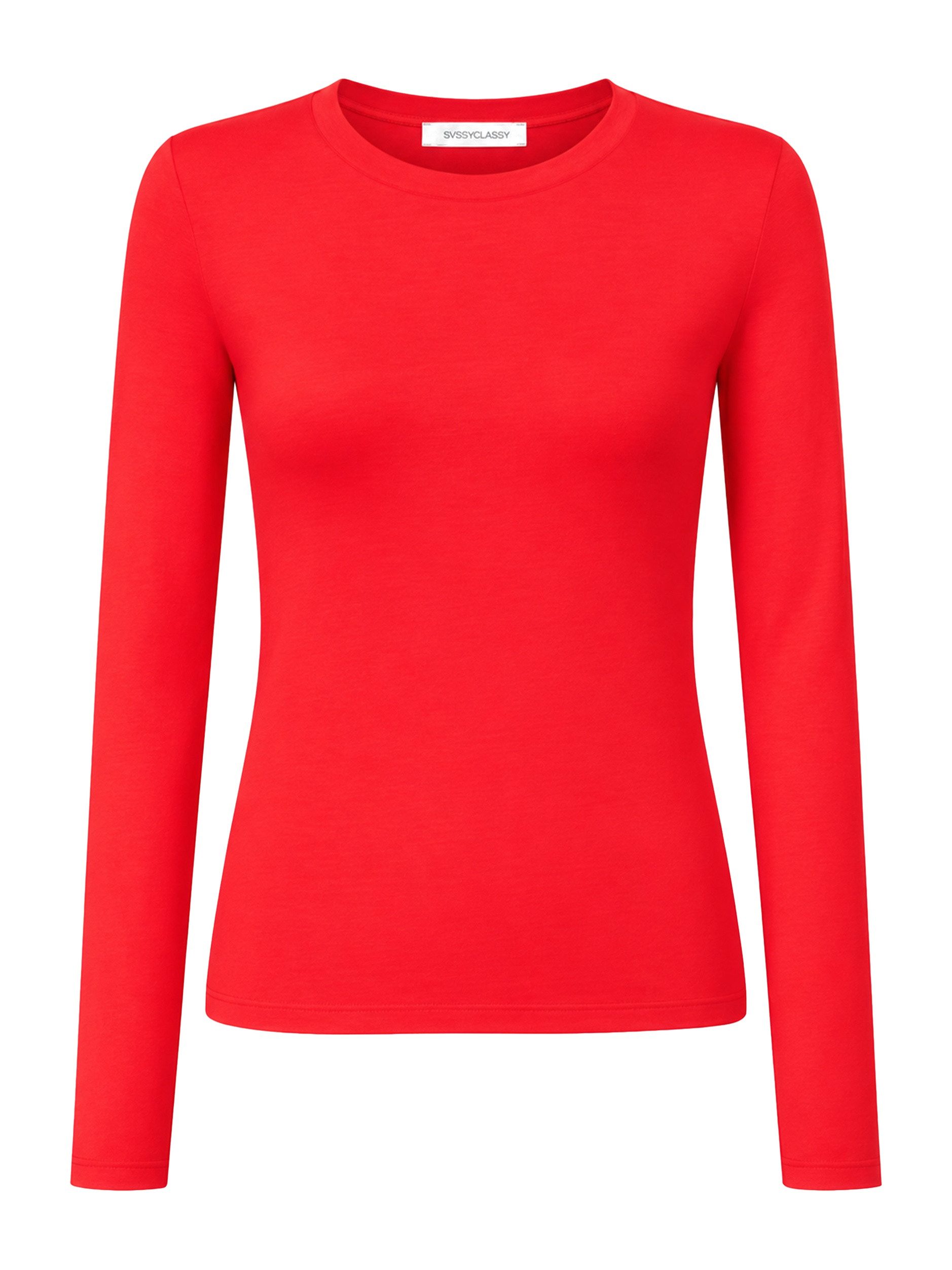 SASSYCLASSY Langarmshirt Langarmshirt mit Rundhalsausschnitt für Damen Oberteil mit langen Armen in Rot – Bild 2 von 5