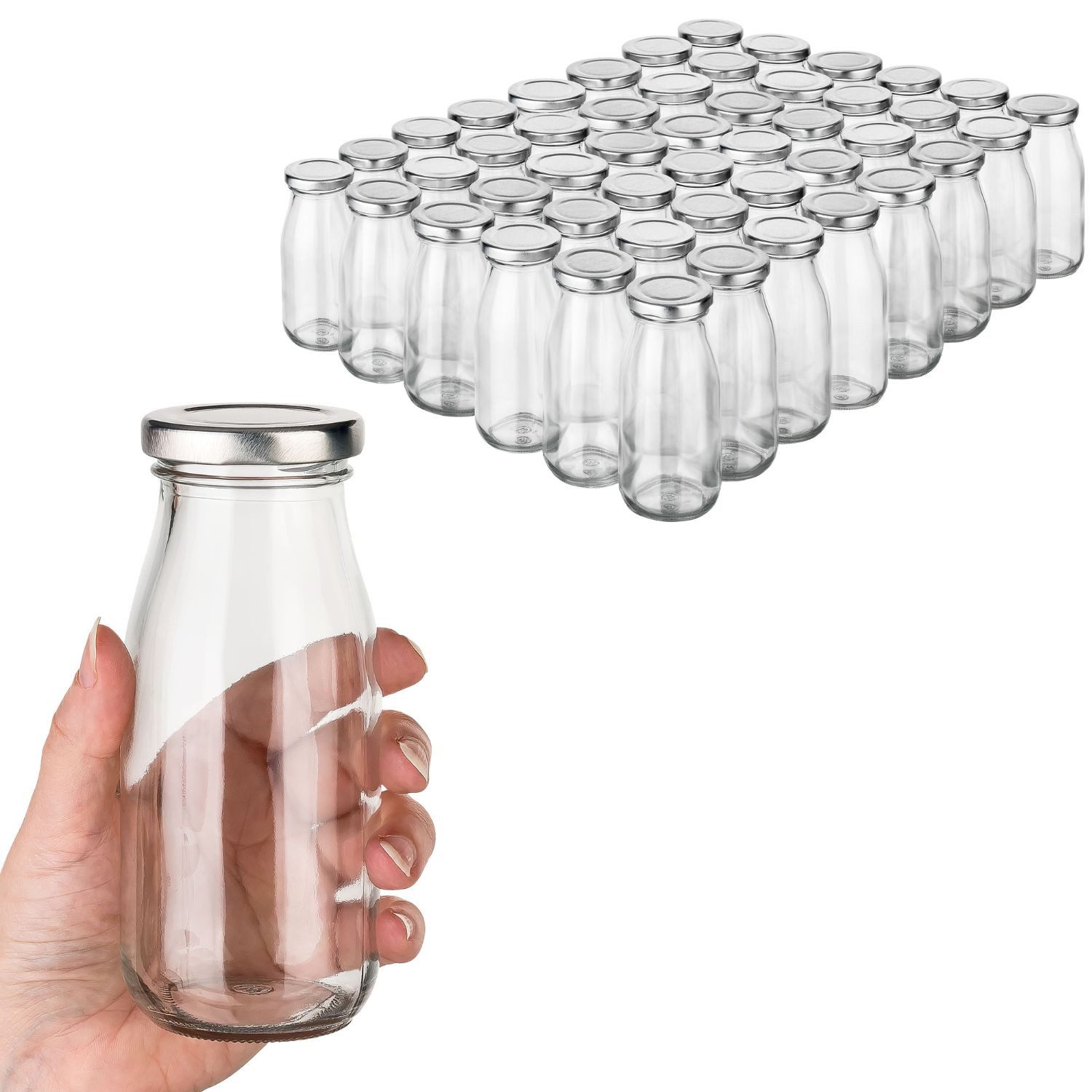 Flaschen-Fuchs Vorratsglas Milchflasche 250ml - Glasflaschen zum Befüllen mit Schraubverschluss, Glas, (96Flaschen mit 96 Deckel)