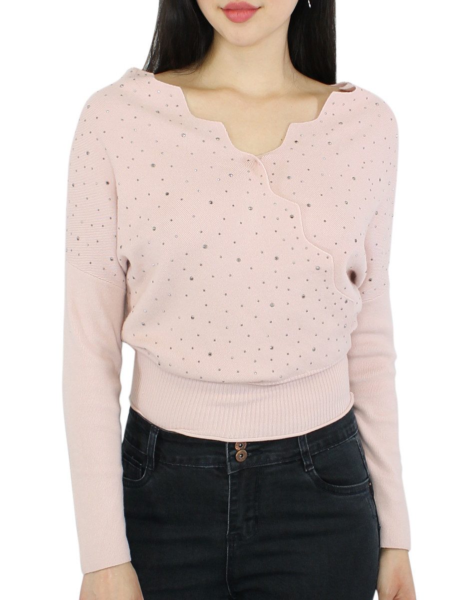 dy_mode V-Ausschnitt-Pullover Damen Feinstrick Pullover mit Glitzer Elegant günstig online kaufen