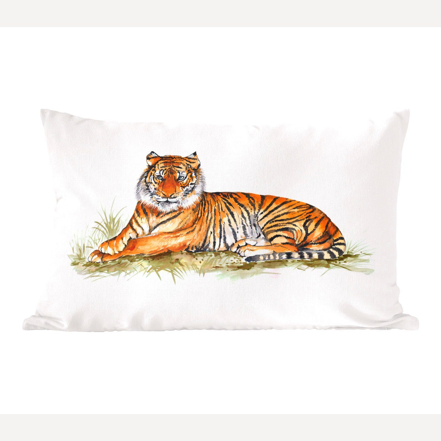 MuchoWow Dekokissen Tiger - Gemälde - Orange, Wohzimmer Dekoration, Zierkissen, Dekokissen mit Füllung, Schlafzimmer