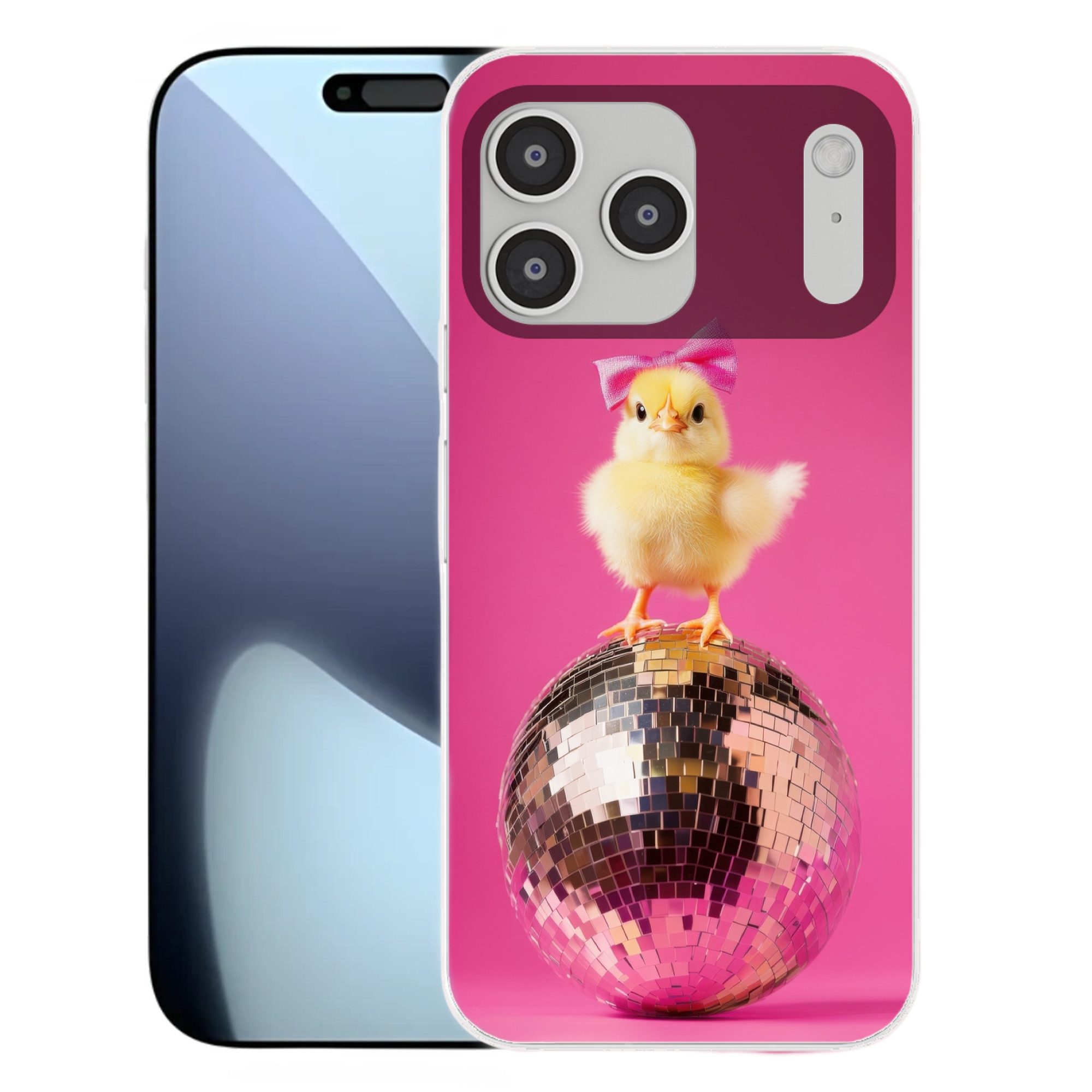 MuchoWow Handyhülle für Apple iPhone 17 Pro Max Discoball - Küken - Schleife, Smartphone-Bumper, Print, Handy Schutzhülle Dünn