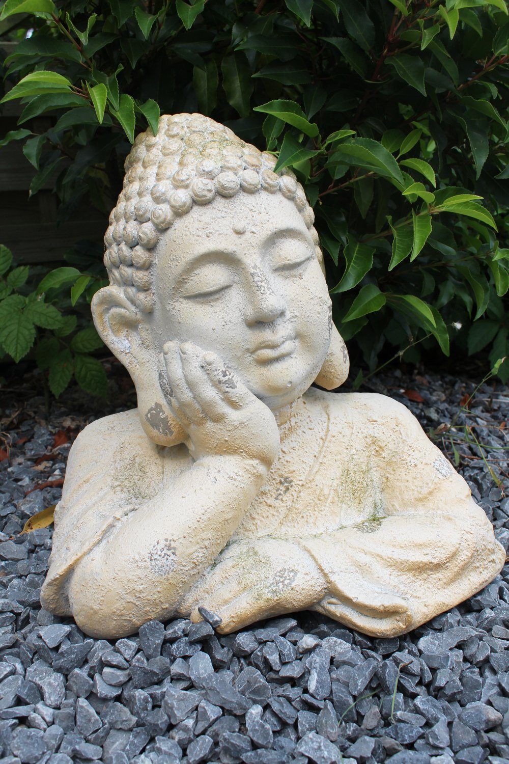Arnusa Buddhafigur Buddha Kopf Statue 35cm Gartenfigur Gartendeko, Büste Buddhafigur Shabby Chic | Dekofiguren