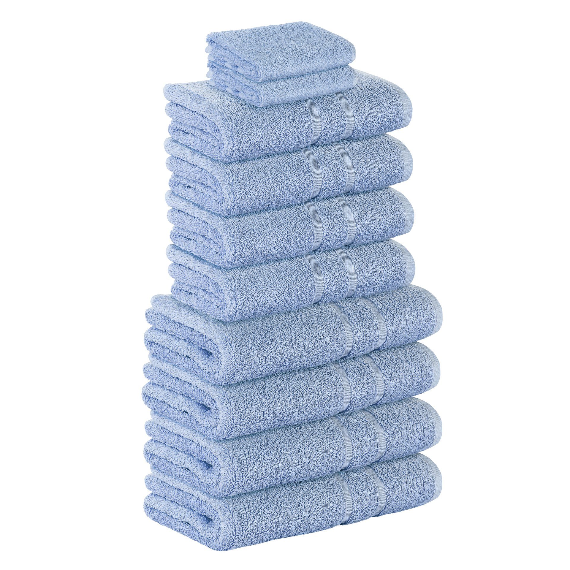 StickandShine Handtuch Set 2x Gästehandtuch 4x Handtücher 4x Duschtücher als SET in verschiedenen Farben (10 Teilig) 100% Baumwolle 500 GSM Frottee 10er Handtuch Pack, (Spar-set), 100% Baumwolle 500 GSM Hellblau
