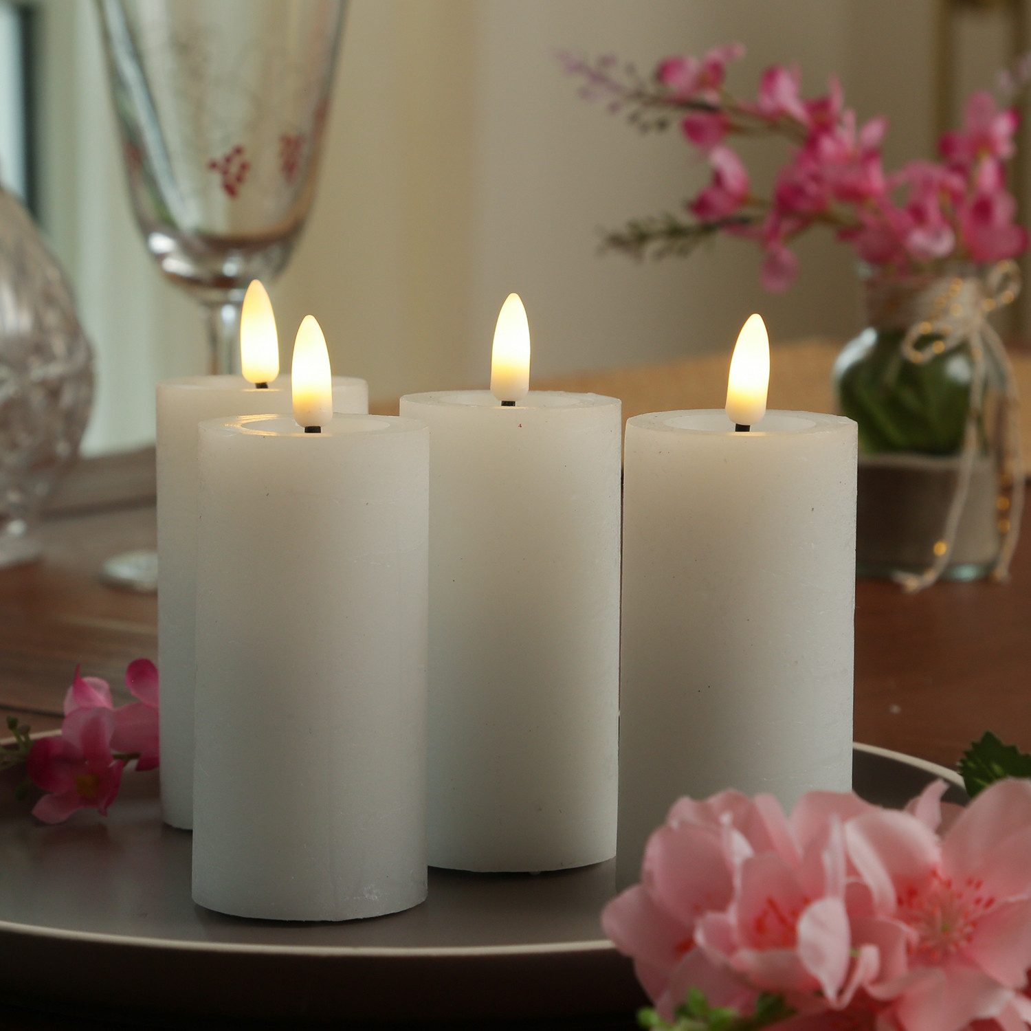 Adilina LED-Kerze Kerzenset LINA Rustik Optik für Adventskranz 5x12,5cm Timer weiß 4St, LED Classic, warmweiß (2100K bis 3000K)