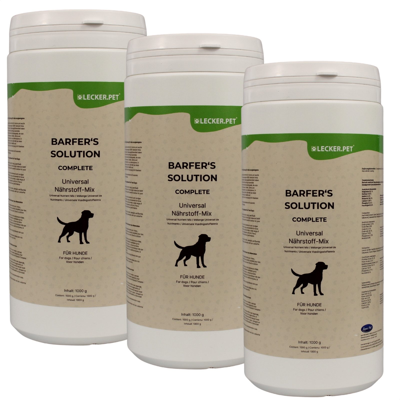Lecker.Pet 3x1 kg Lecker.Pet® Barfer's Solution Universal Nährstoff Pulver Hunde Algentalk, Ergänzungsfutter für: Hund