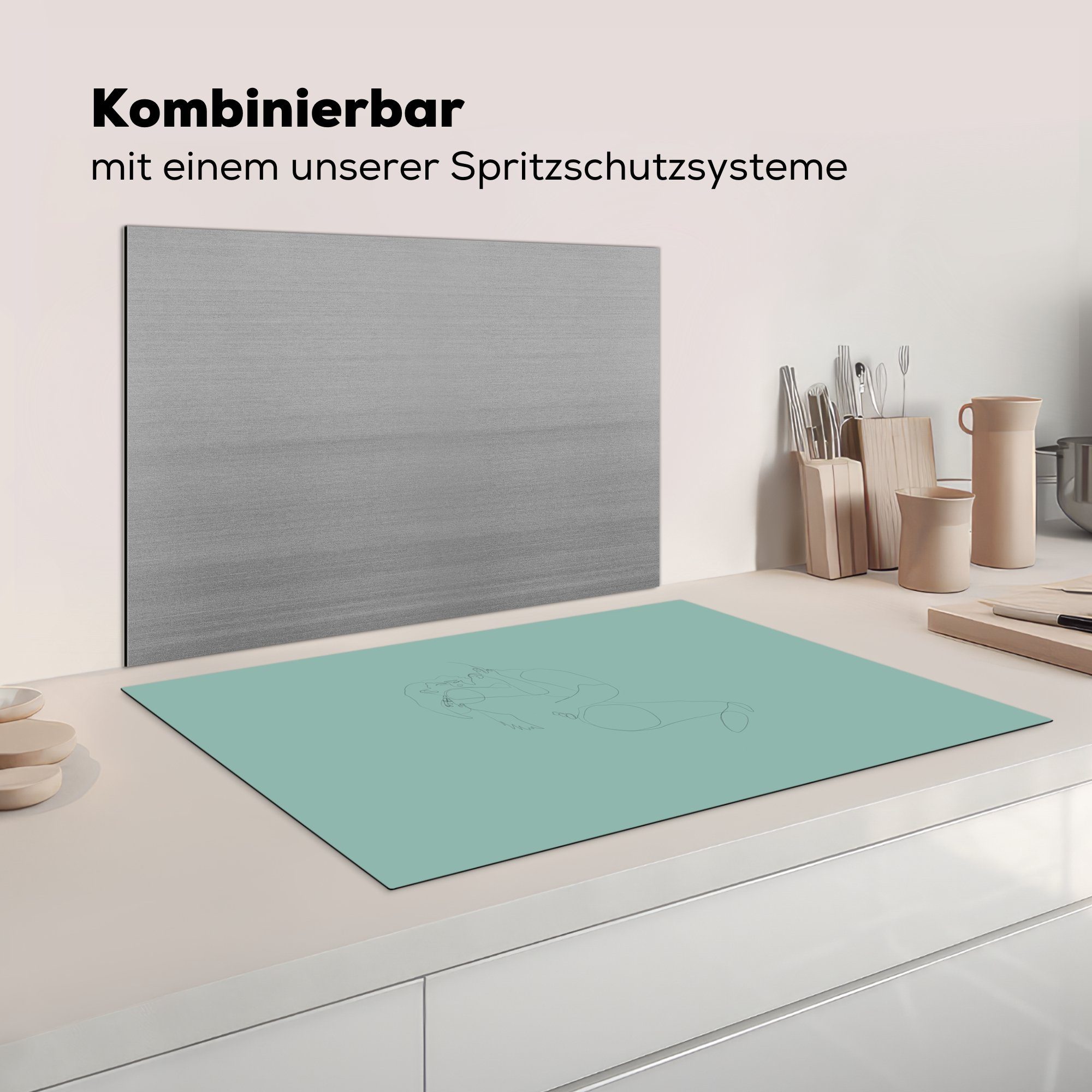 küche, Induktionskochfeld 81x52 tlg), die - (1 für Schutz MuchoWow Vinyl, Ehepaar Ceranfeldabdeckung Herdblende-/Abdeckplatte Minimalismus, - cm, Linienkunst