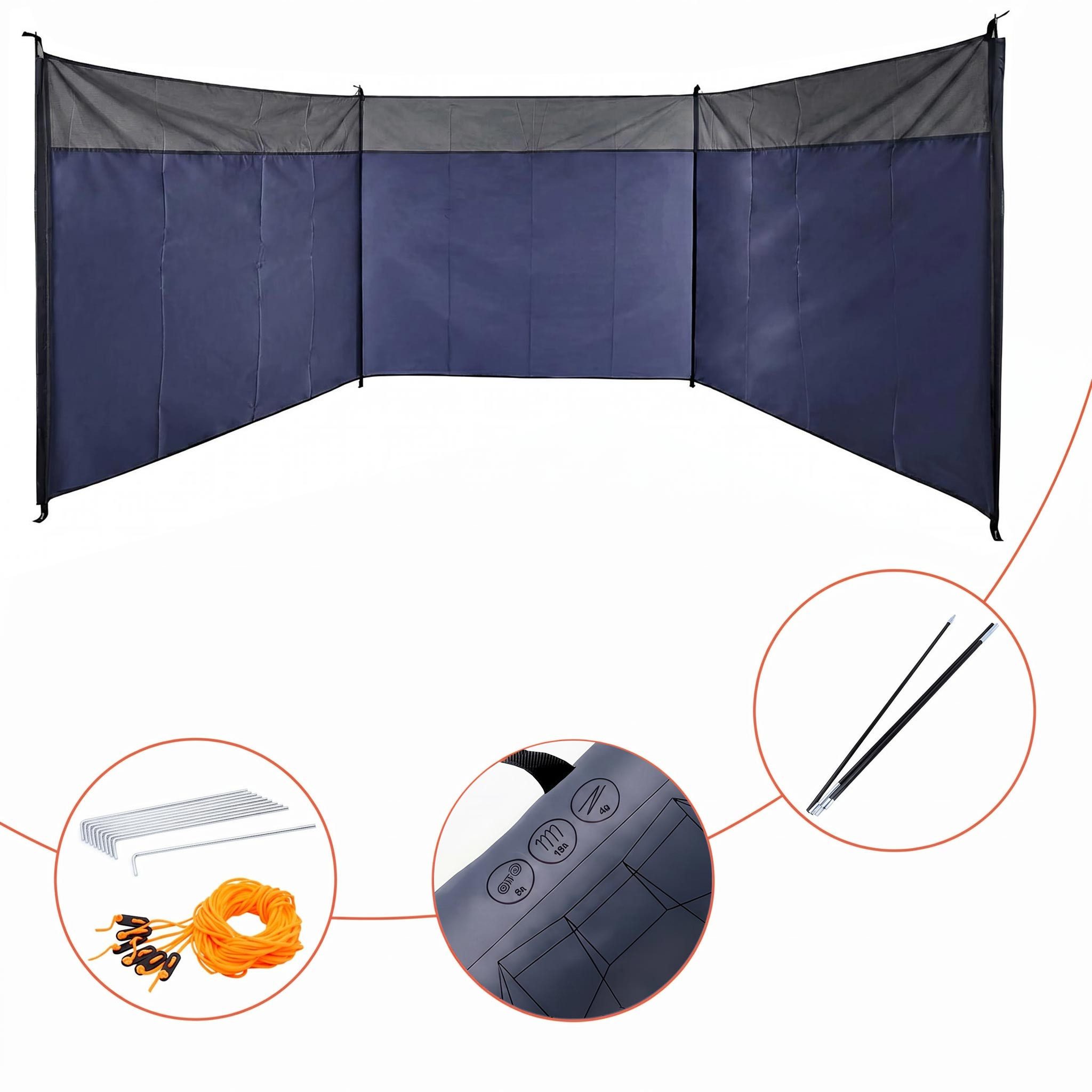 Spetebo Windschutz Strand Sichtschutz blau mit Tragetasche - 500 x 140 cm, Personen: 4 (Anzahl, 1 tlg., Stück), schnell und leicht aufgebaut