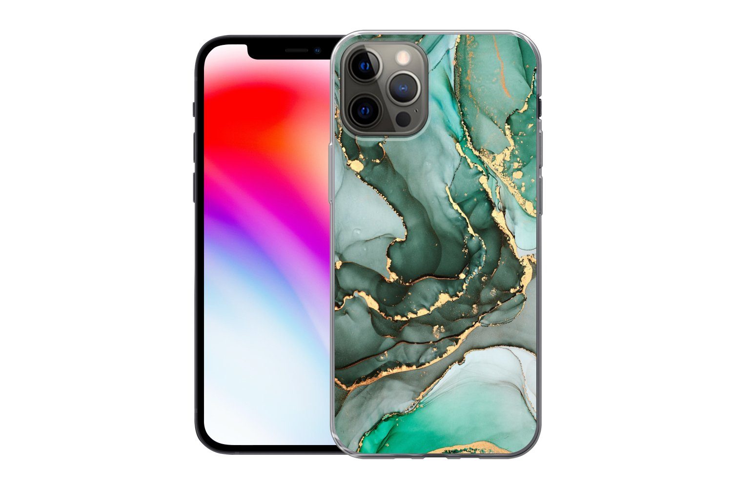 MuchoWow Handyhülle für Apple iPhone 13 Pro Gold - Marmor - Grün - Luxus - Marmoroptik - G, Smartphone-Bumper, Print, Handy Schutzhülle Dünn