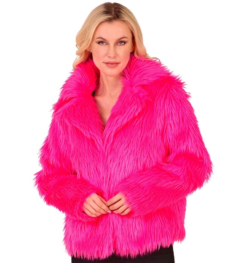 Widmann S.r.l. Plüschjacke Kunstfelljacke in Neon-Pink S/M 90er Jahre Rave Gabber Techno Style Qutfit für Rave Techno Gabber CSD – Bild 3 von 5