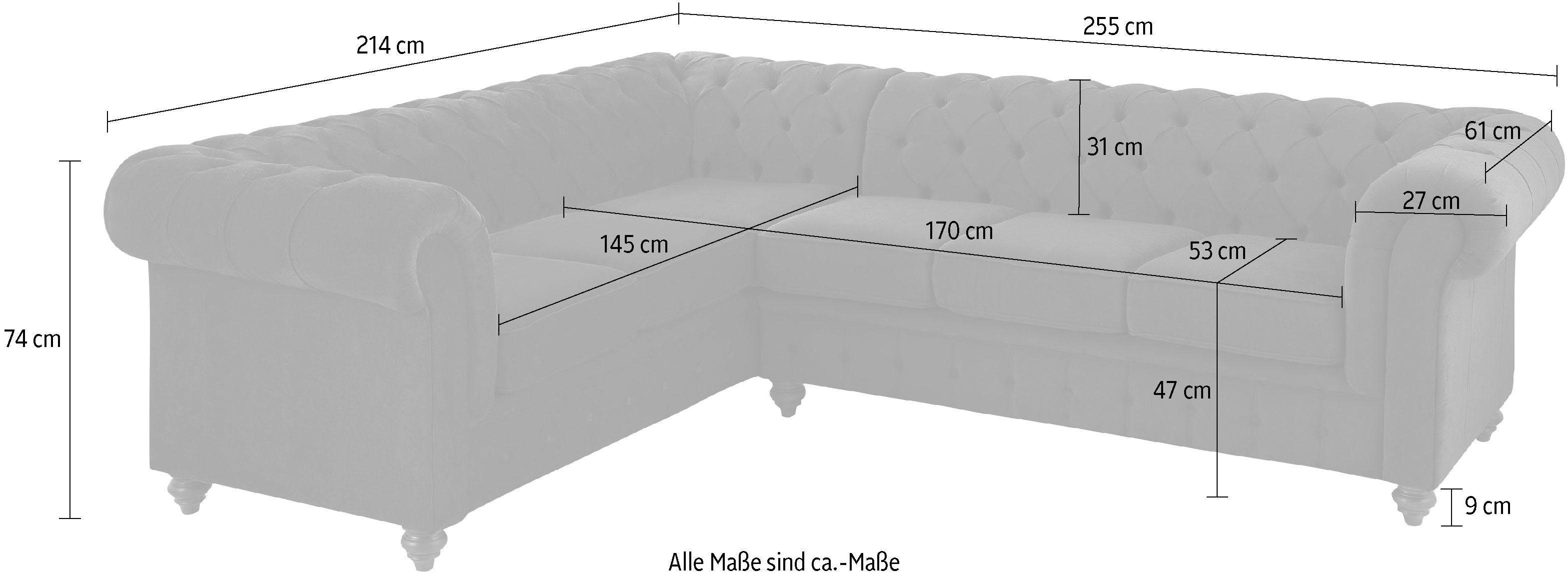 Home affaire Chesterfield-Sofa Duc Ecksofa L-Form, hochwertige Knopfheftung im Rücken, Samtoptik mit changierender Optik