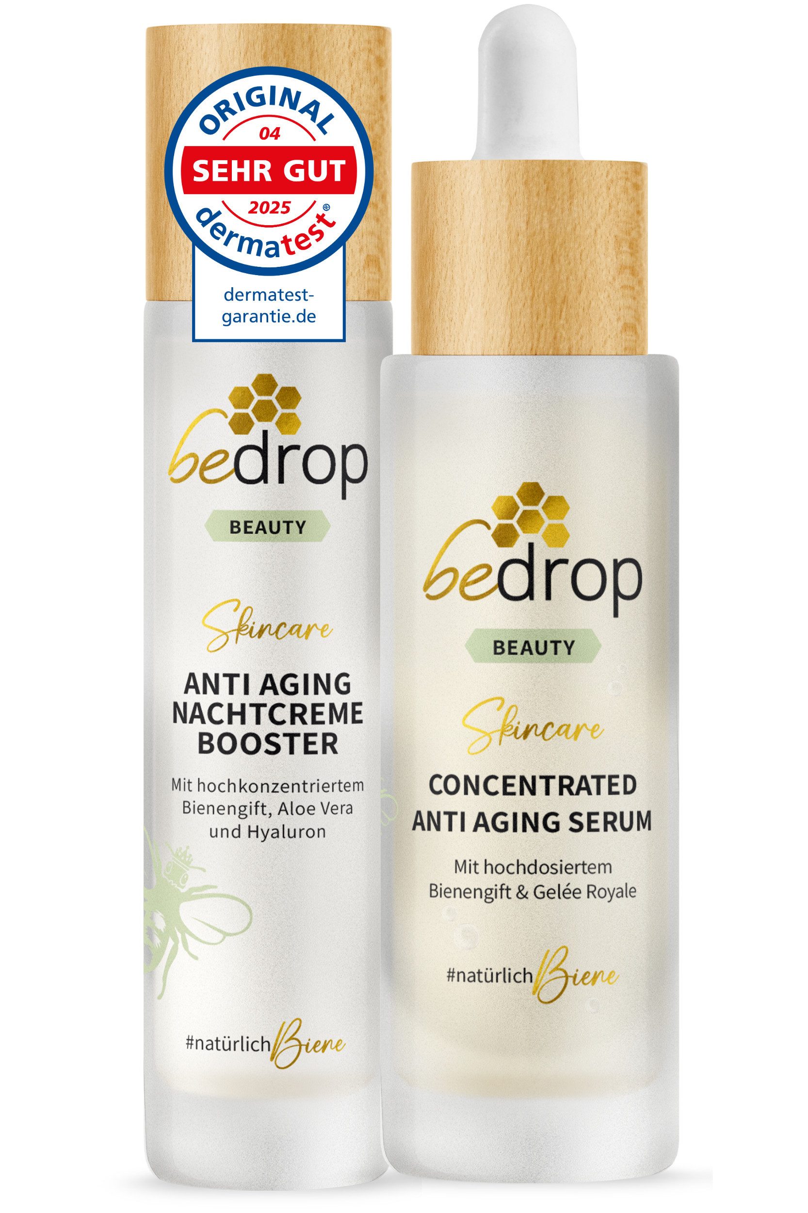 bedrop Hautpflege-Set Anti-Aging-Set, Geschenke für Frauen, Anti Aging Serum & Nachtcreme 2er Set, Pure Bienengiftpower für einen spürbaren Anti Aging Effekt