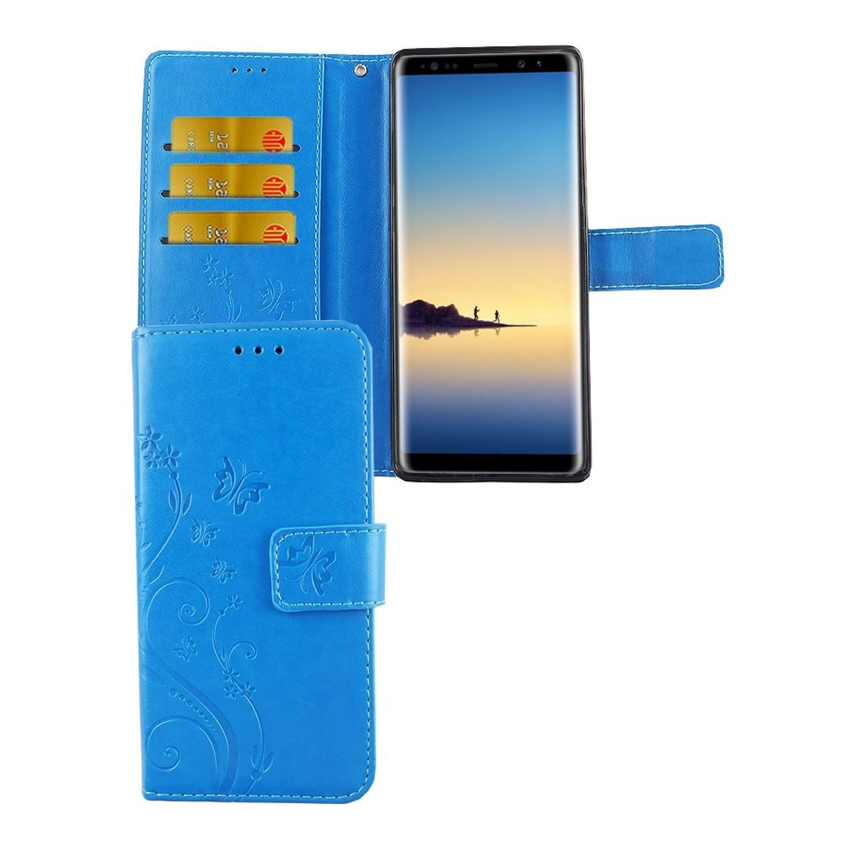 König Design Handyhülle Samsung Galaxy Note 8, Samsung Galaxy Note 8 Handyhülle Bookcover Blau