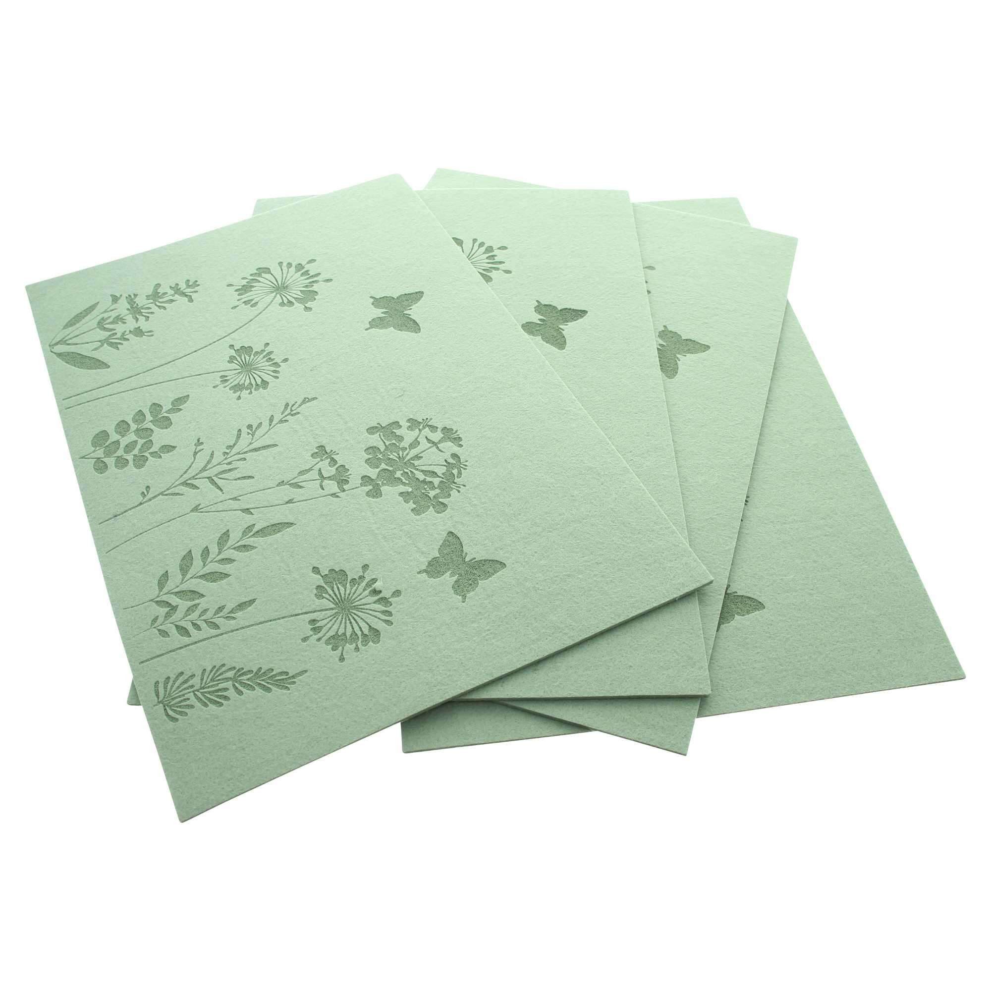 Dekoleidenschaft Platzset "Blumenwiese" Filz, grün, 45x30 cm, Tischsets eckig, Tischuntersetzer, (4-St., im Set), Platzmatte, Tischunterlage Esstisch, Untersetzer, Platzdeckchen