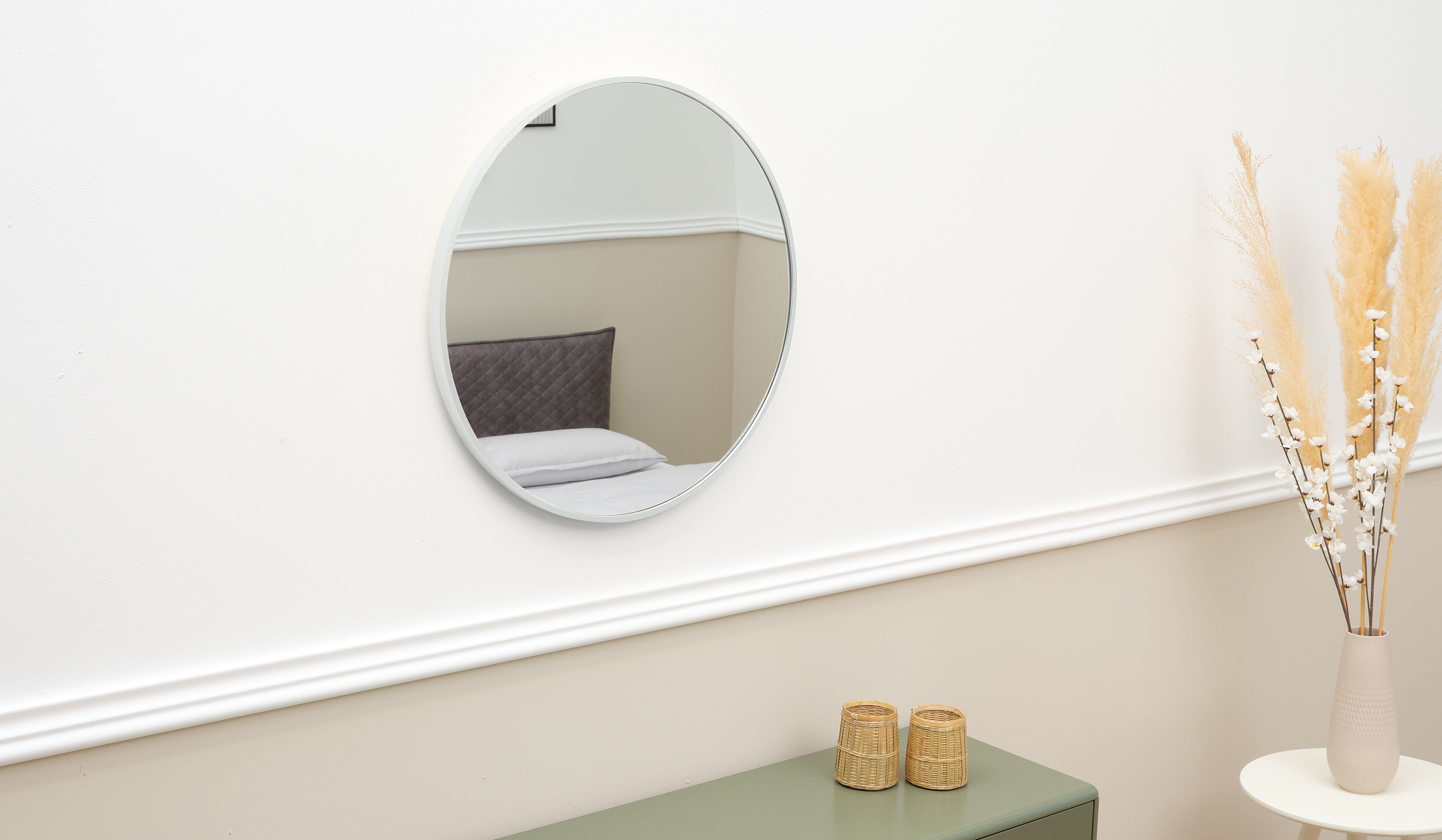 Terra cm, weiß Flurspiegel), Metallrahmen weiß | Durchmesser 60 Badezimmerspiegel Home (weiß Wandspiegel
