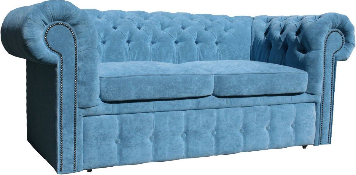 Casa Padrino Chesterfield-Sofa Chesterfield 2er Sofa in Hell Blau 180 x 100 x H. 80 cm - Luxus Chesterfield Schlafsofa
