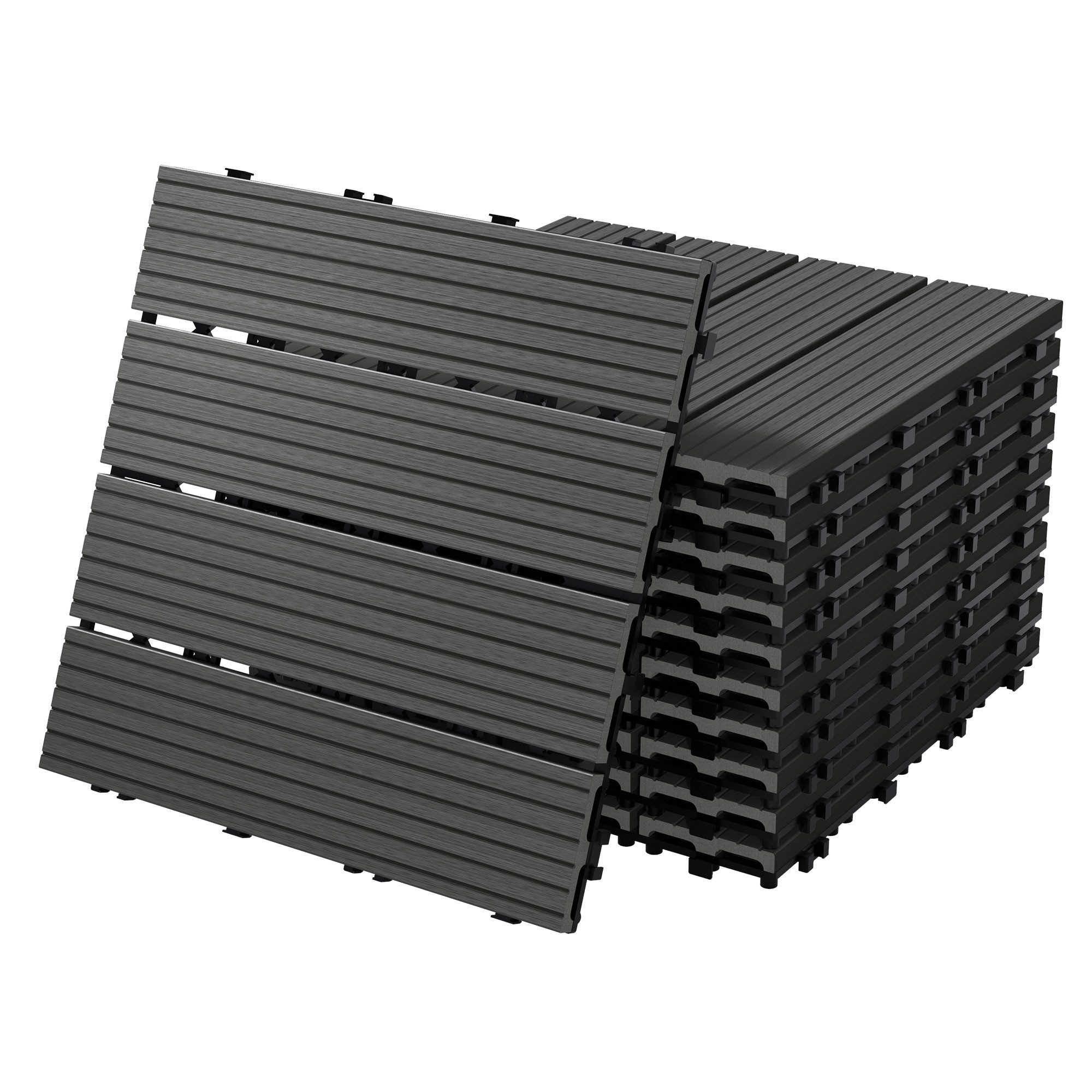 ECD Germany Terrassendielen WPC Bodenplatte Terrassenfliesen Fliesen mit Drainage und Klicksystem, BxL: je 30x30 cm, 22 mm Stärke, Bodenbelag 5m²/55 Stück Anthrazit rutschfest Balkonfliesen