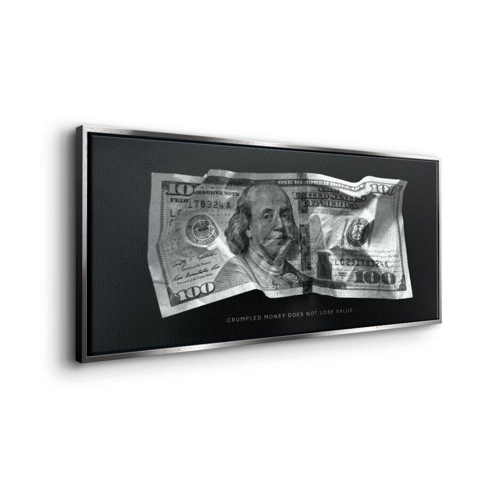 Leinwandbild, Rahmen Motivationsbild Money - V4 Crumble DOTCOMCANVAS® Premium silberner
