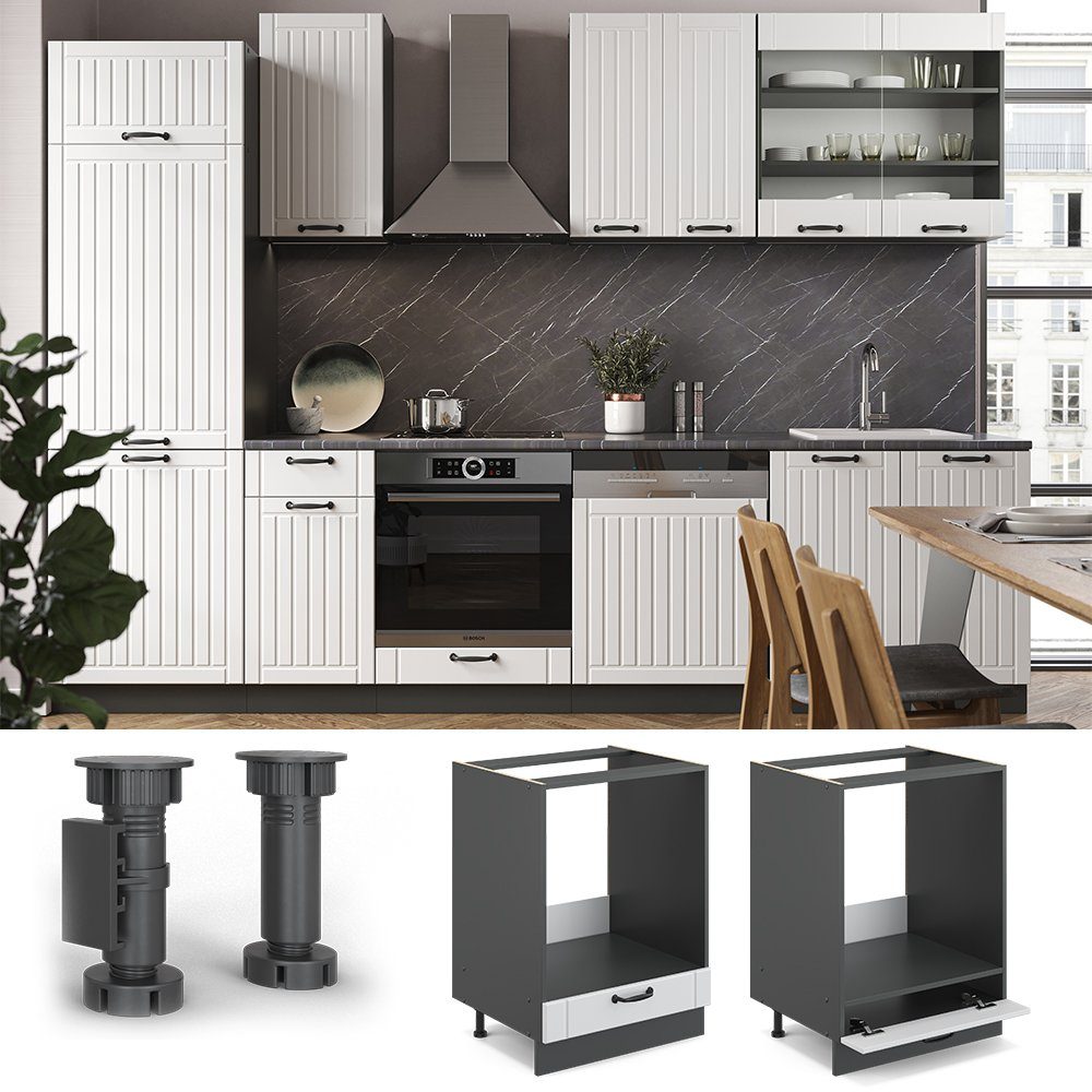 Vicco Herdumbauschrank Fame-Line, Weiß Landhaus/Anthrazit, 60 cm ohne Arbeitsplatte (1-St)