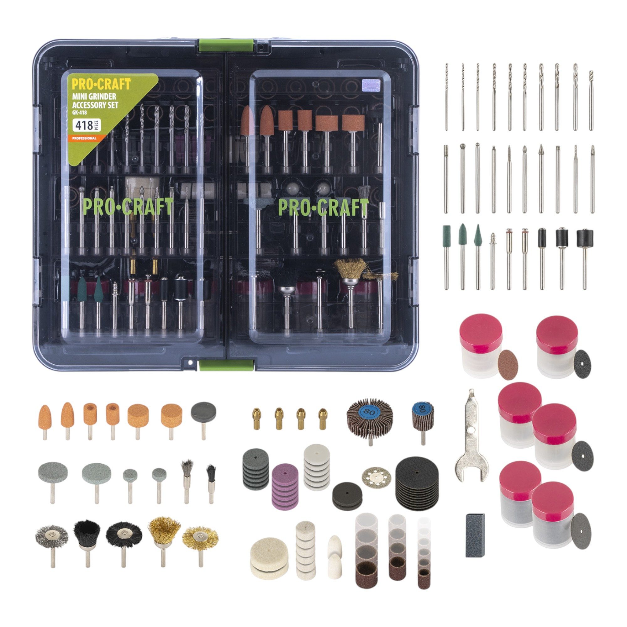 PRO CRAFT Schleifscheibe Procraft GK-418 Zubehör Set 418 teilig Universal für Geradschleifer
