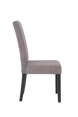 byLIVING Stuhl SILVIO (2er-Set, Samtbezug oder Webstoffbezug in grau, Beine aus Rubberwood in schwarz), Samtbezug mit Rautensteppung im Rücken