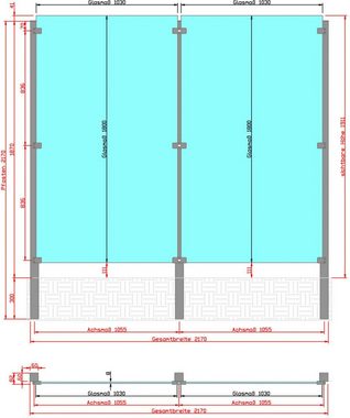 STAKET PRO Zaun, (Set), Glaszaun, Gesamtlänge: 2,17 m, 3 Pfosten