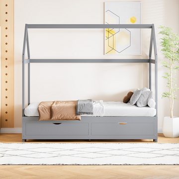 Ulife Kinderbett ausziehbares Stauraumbett Schlafsofa 90/180 x 190 cm mit 2 Schubladen