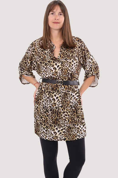 malito more than fashion Druckkleid 23203 Animalprint Kleid Tunika Bluse mit Gürtel Einheitsgröße