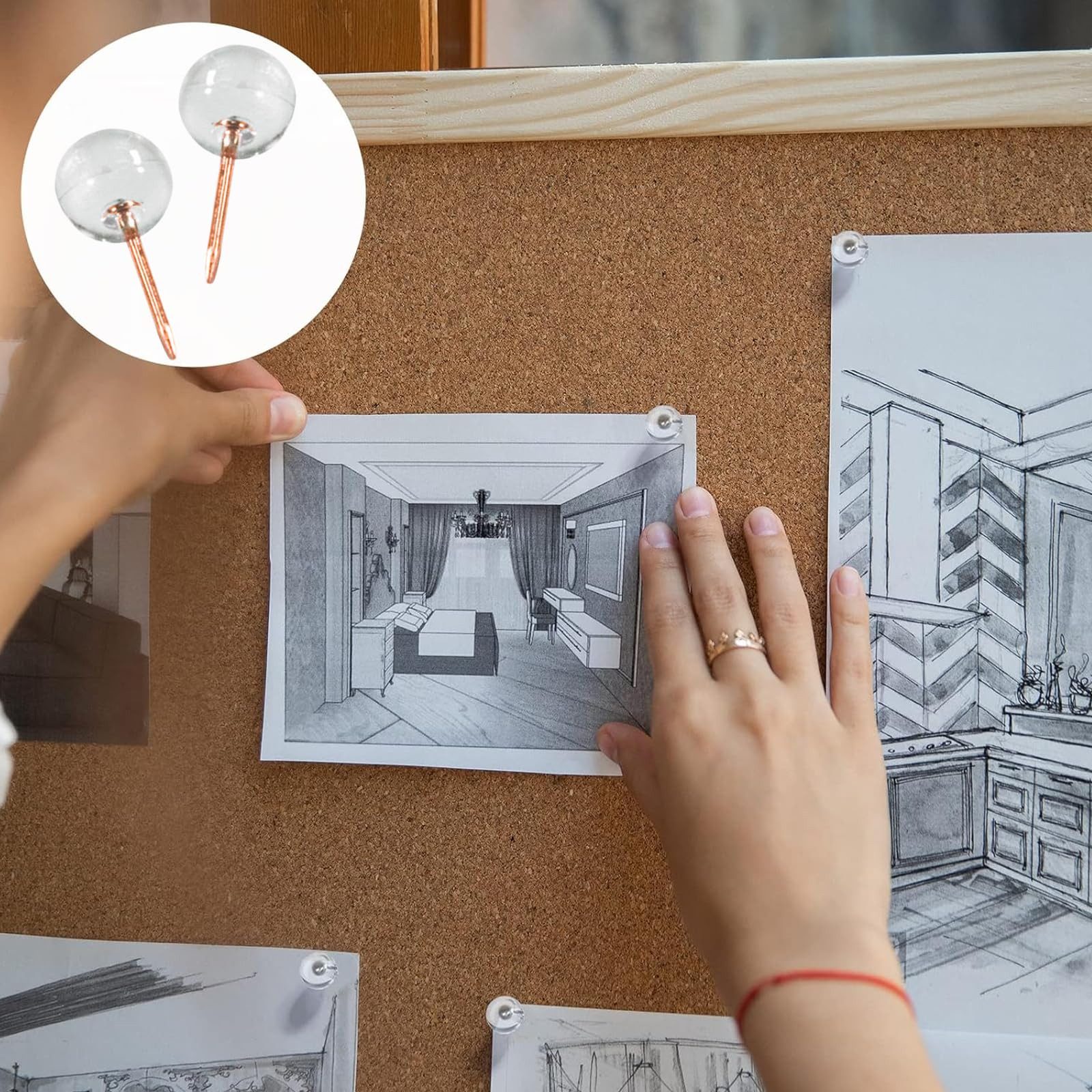 FOUORTUNATE-BEE Pinnnadel 100 Transparente Reißzwecken mit Box, Pinnwandnadeln Klar Set, Für Büro, Schule, Zuhause, Fotos, Karten und Notizwände – Bild 5 von 5
