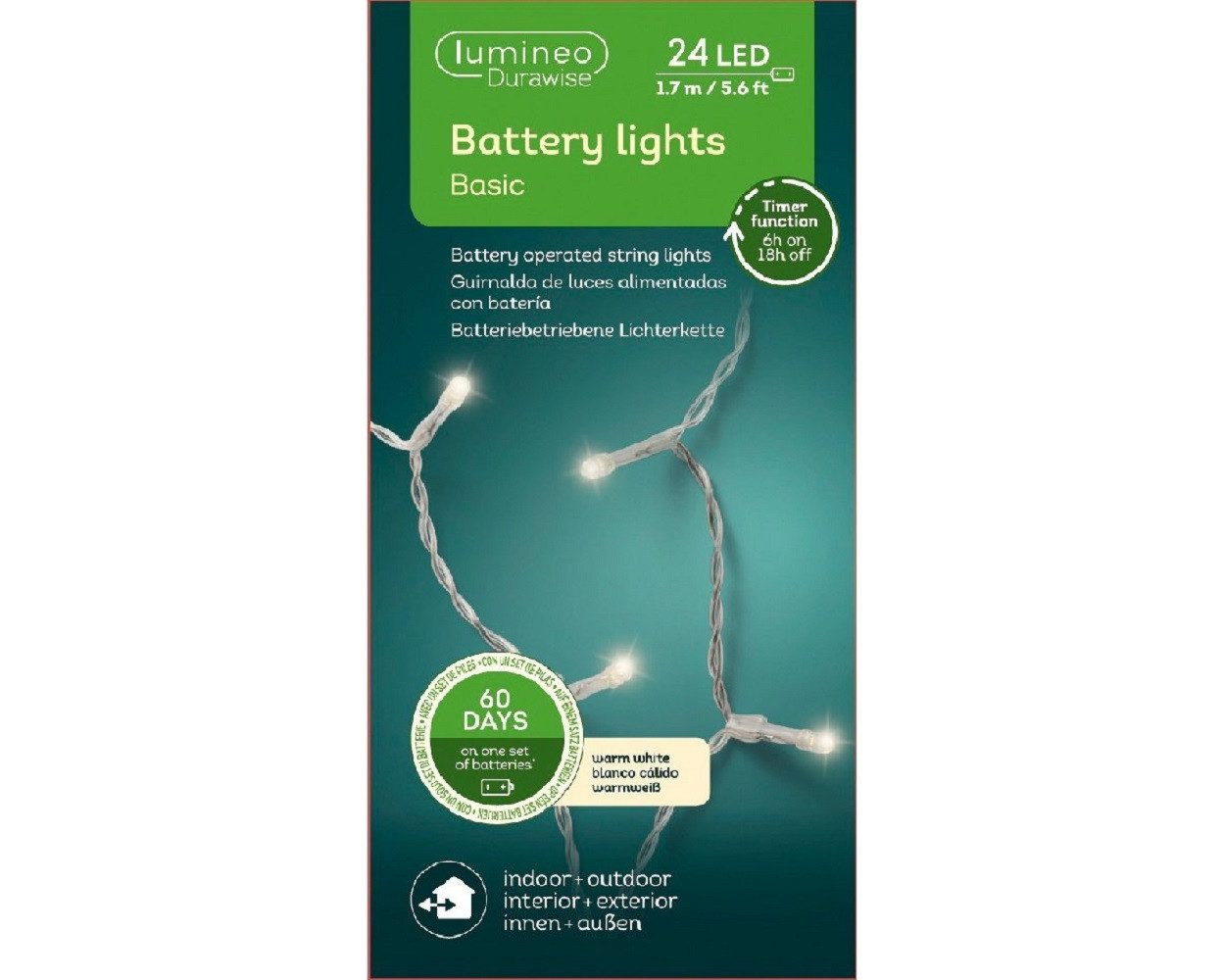 Kaemingk LED-Lichterkette LED Durawise Basic-Beleuchtung L.172.5cm transparent/warm weiß
