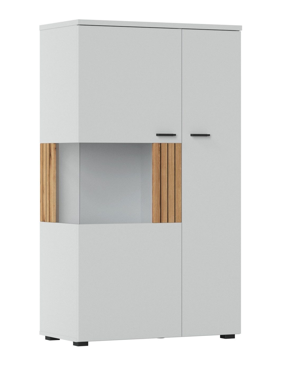 Meble Wójcik Stauraumvitrine 2 Türen, in Asche/Coast Evoke Eiche Lamelle-Dekor - 80x139x40 (BxHxT)