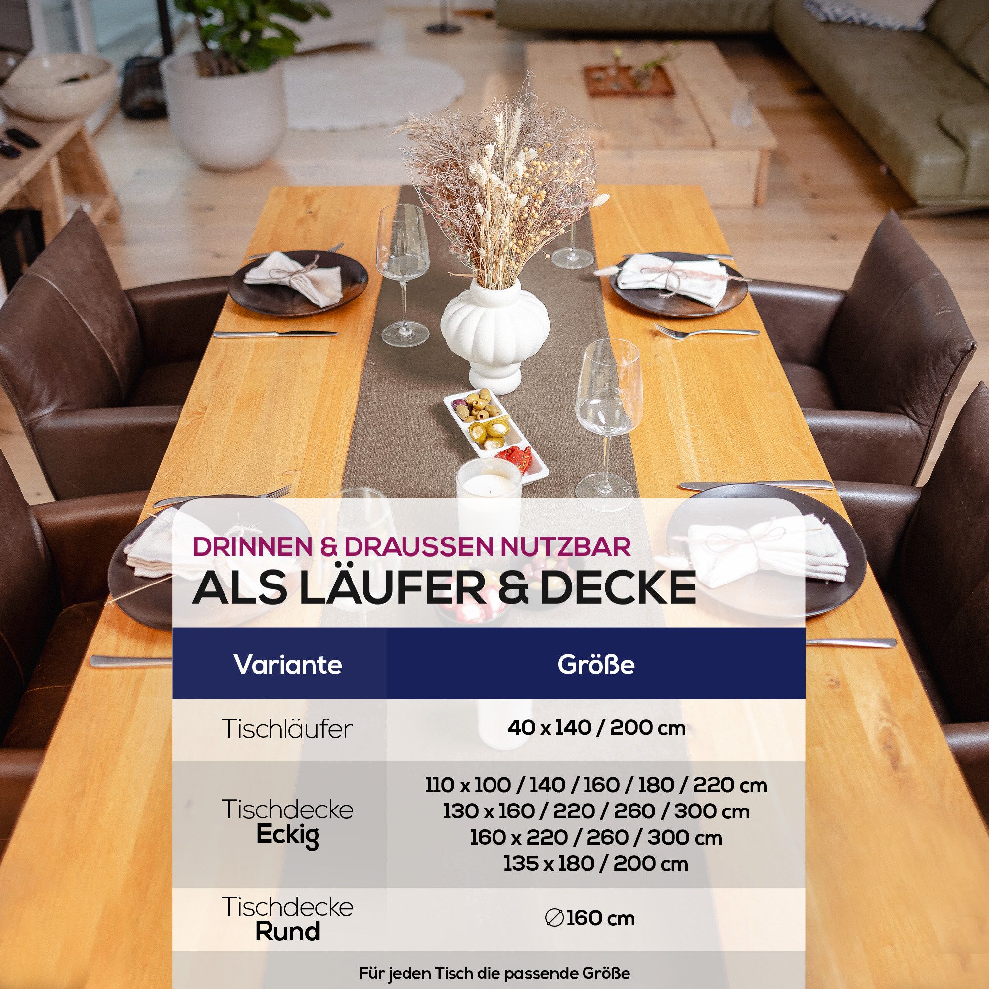 Beautex Tischdecke Lina elegante Leinenoptik, viele Größen und Farben (1-tlg), Schmutzabweisend, knitterarm, sauber umnähmter Saum – Bild 5 von 5
