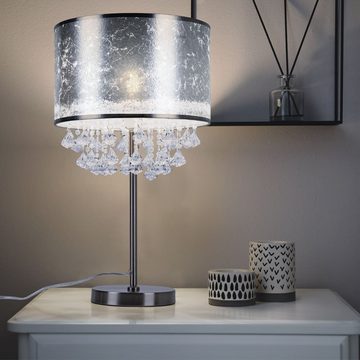 etc-shop LED Tischleuchte, Leuchtmittel inklusive, Warmweiß, Tisch Leuchte Steh Lampe Stoff Blattsilber Stand Strahler Kristalle im
