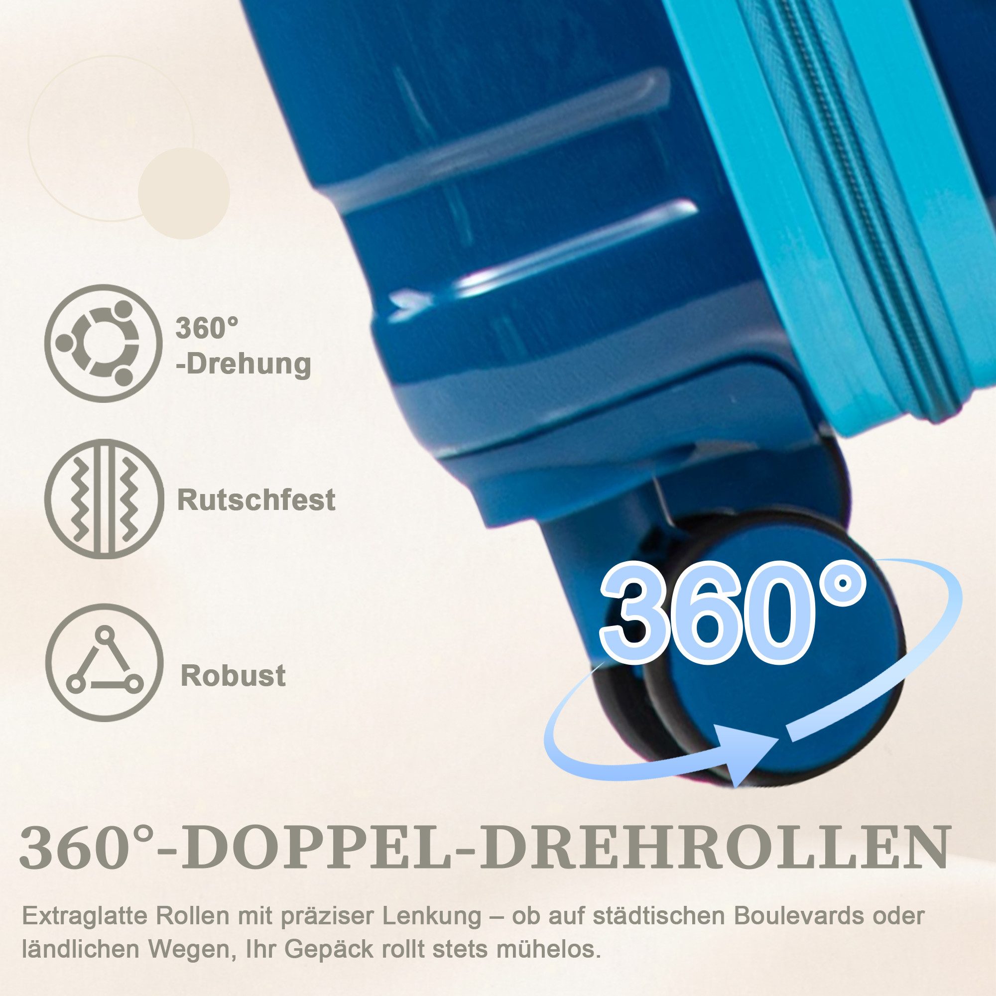 i@home Kofferset 14"/20" 2-teiliger Koffer, 4 Rollen, (2 tlg), PC-Spinner-Kofferset mit Zahlenschloss & 14" Kosmetiktasche – Bild 3 von 5