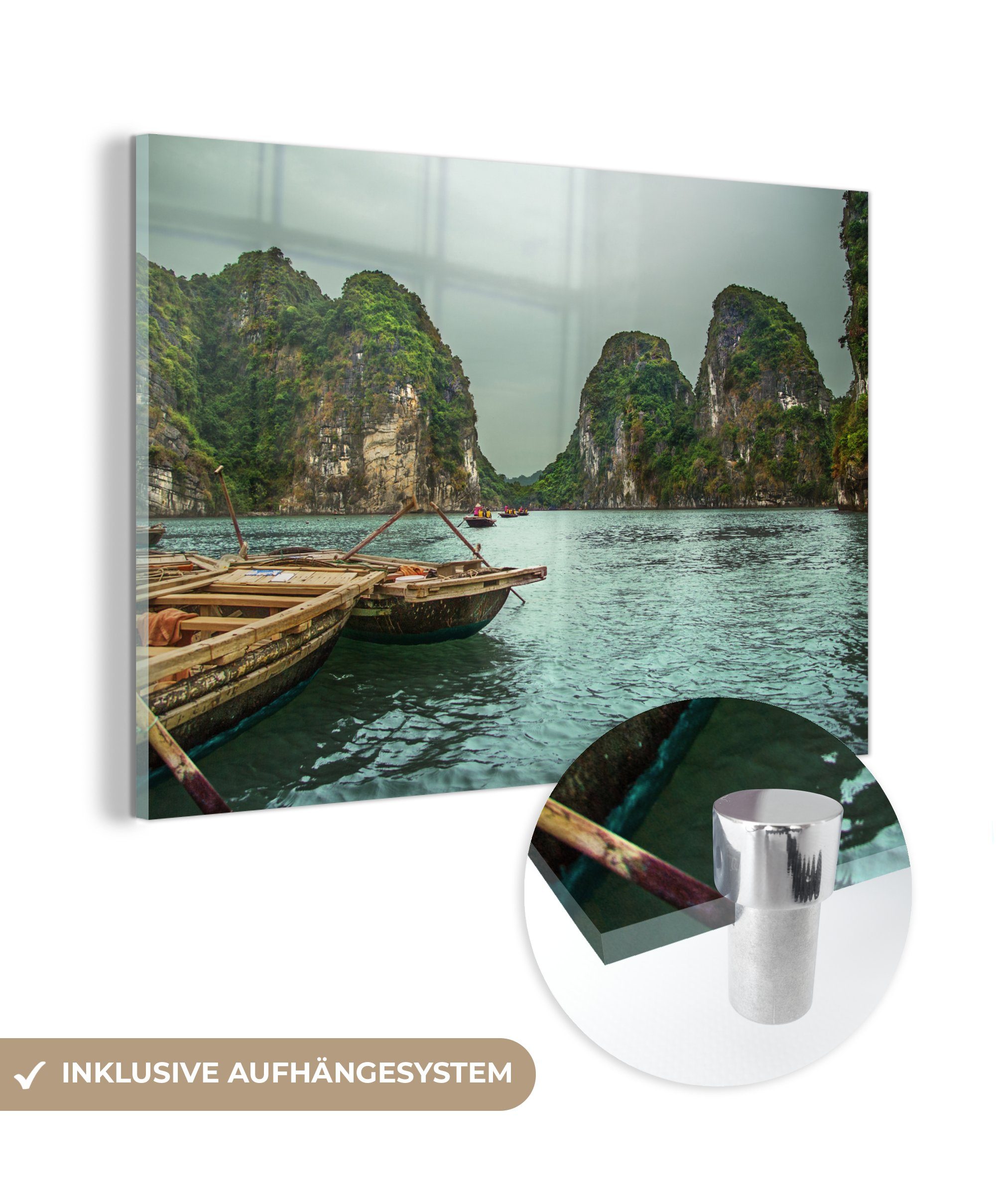 MuchoWow Acrylglasbild Blick über die Halong-Bucht, (1 St), Acrylglasbilder Wohnzimmer & Schlafzimmer