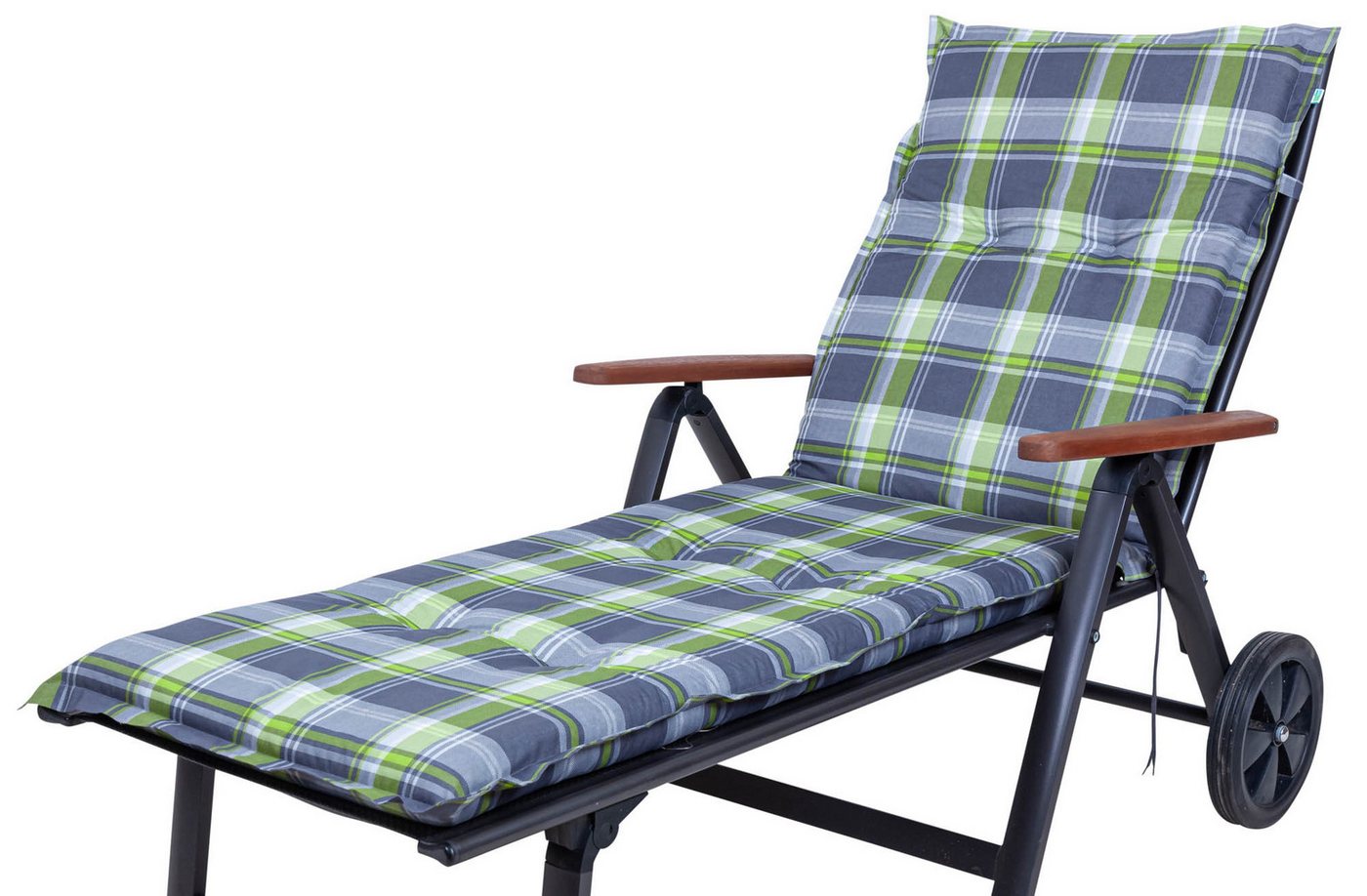 Sun Garden Liegenauflage Rollliege Prato 10591-702 grün-grau kariert 188x60x7,5 cm Sun Garden, (1 St), Halteband verstellbar mit Bindebändern ohne Halteband
