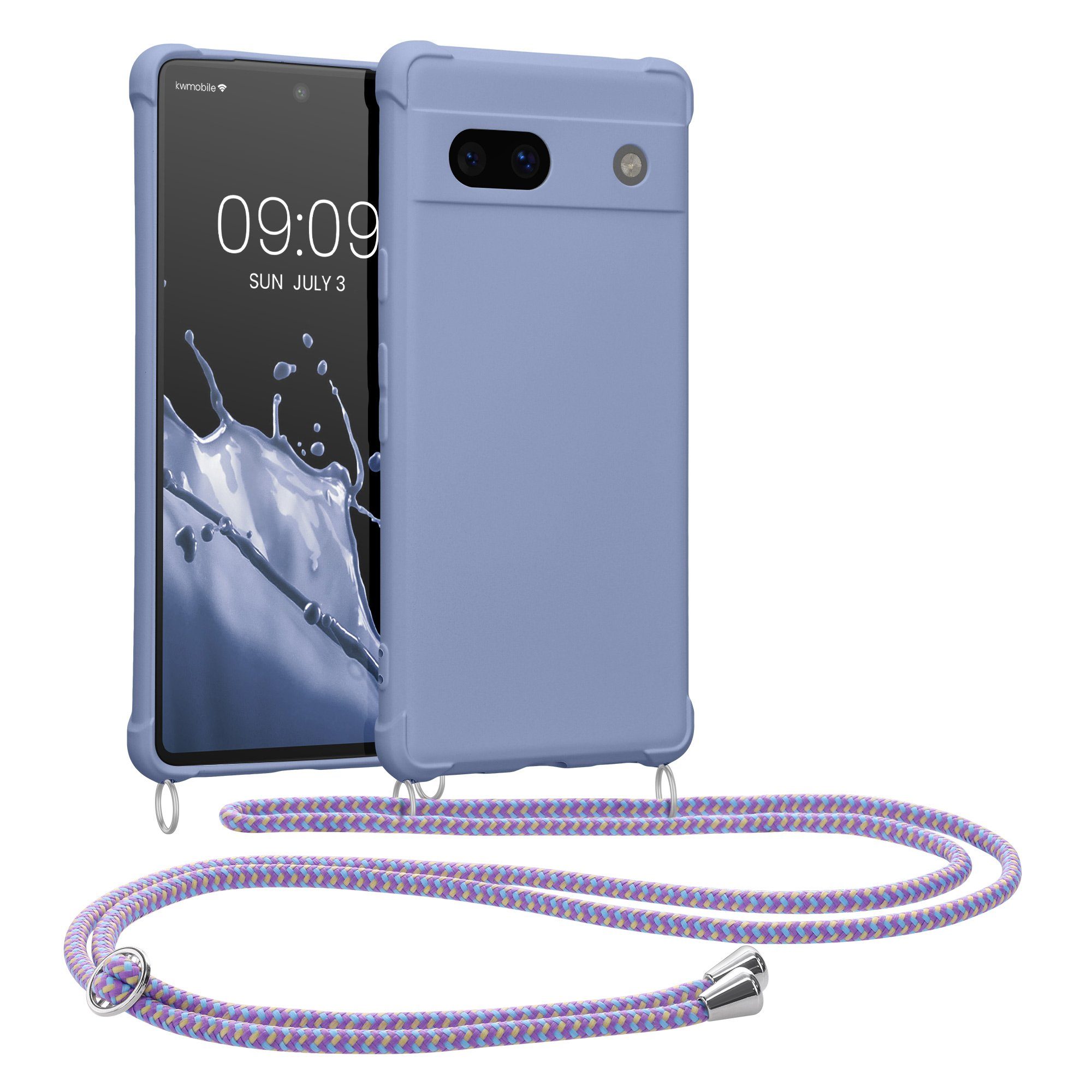 kwmobile Etui Hülle für Google Pixel 7a, mit Metall Kette zum Umhängen - Silikon Handy Cover Case Schutzhülle