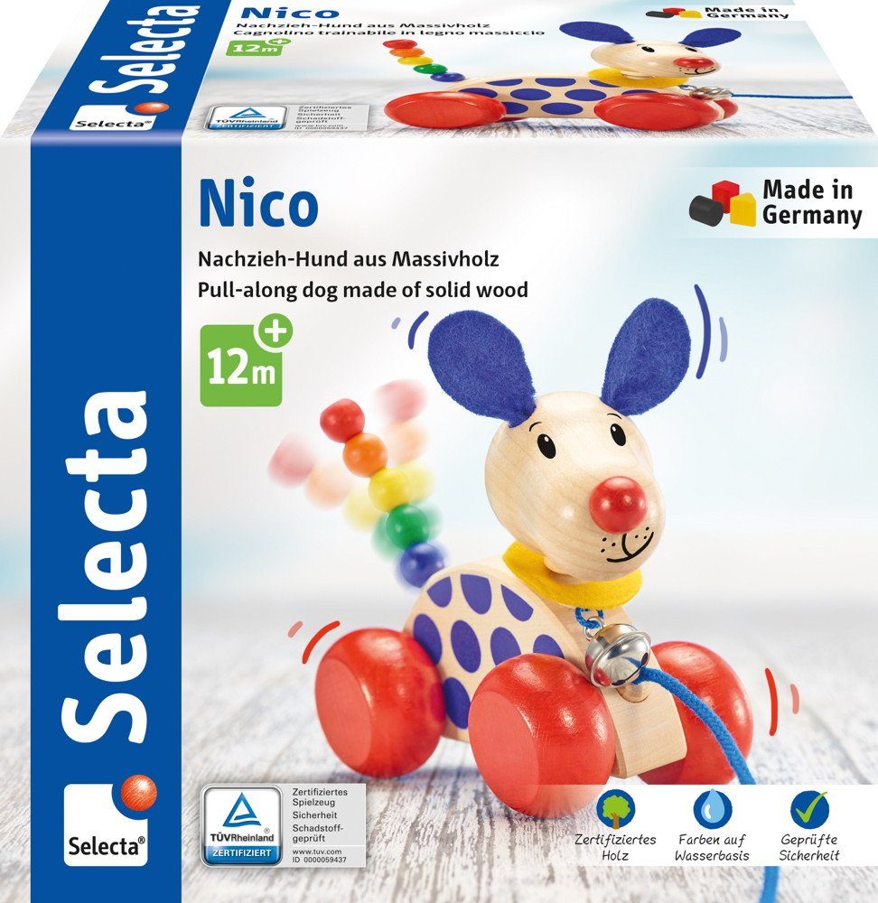 Selecta Nachziehspielzeug Selecta Kleinkindwelt Holz Rollspielzeug Nachzieh Nico Hund 62026