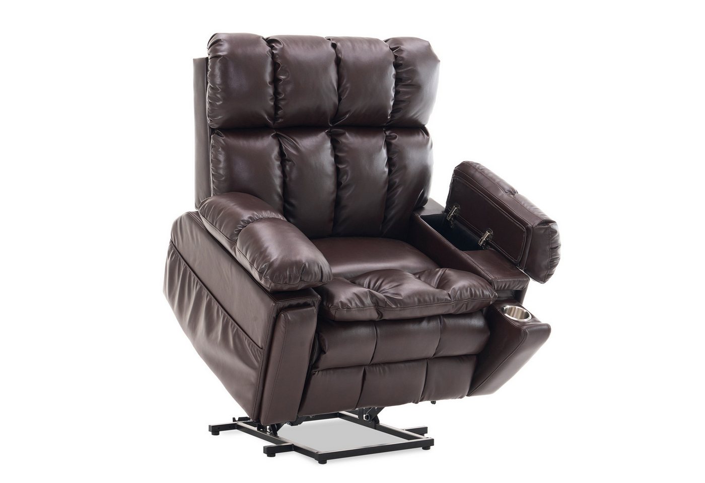 Zuacs TV-Sessel zweimotorig, elektrisch verstellbar, Relaxsessel mit Aufstehhilfe, und Liegefunktion – multifunktionales Einzelsofa aus PU, Braun