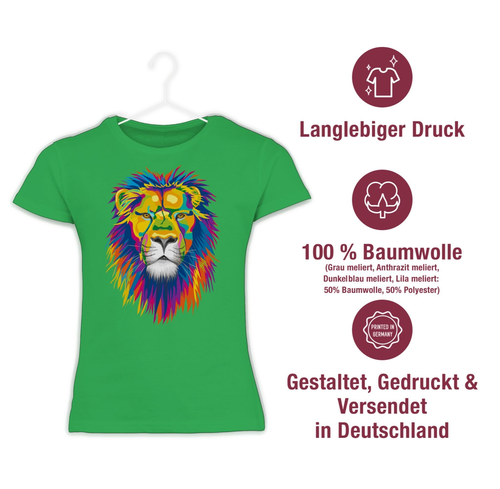 Animal Lion Print Grün Tiermotiv 03 Shirtracer T-Shirt Löwe