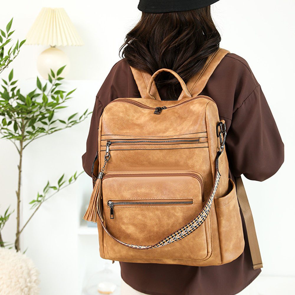 MOPUEA Rucksack Damen-Lederrucksack mit Geldbörse, Rucksack für den täglichen Gebrauch (Modern Schultaschen Handgepäck Reiserucksack Travel Backpack, 2-tlg., Da – Bild 3 von 4
