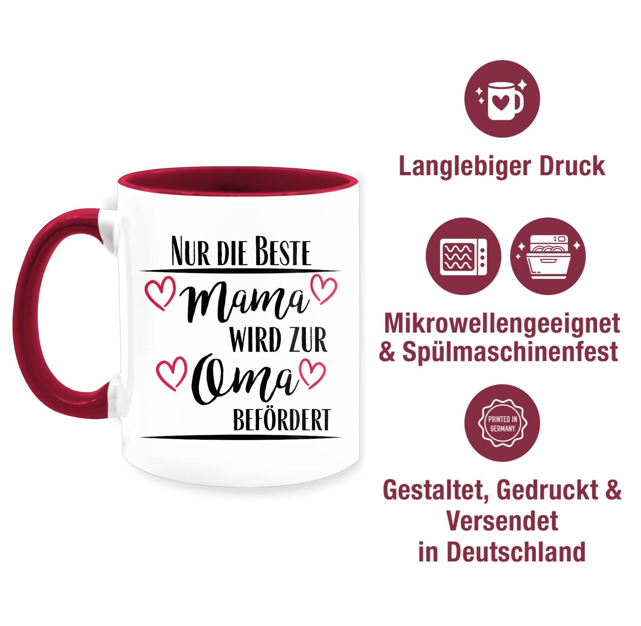 Keramik, Mama Großmutter verkünden Shirtracer 1 wird Tasse Beste Oma zur Oma - Schwangerschaft Omi, befördert Bordeauxrot