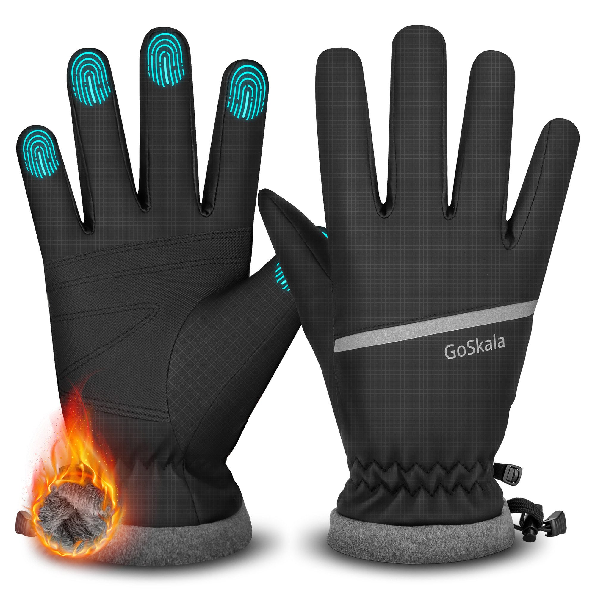 GoSkala Skihandschuhe Thermo Winterhandschuhe Touchscreen Fahrradhandschuhe Thermohandschuhe (Set) Touchscree, Wasserabweisend, Winddicht, Rutschfeste, reflektierende