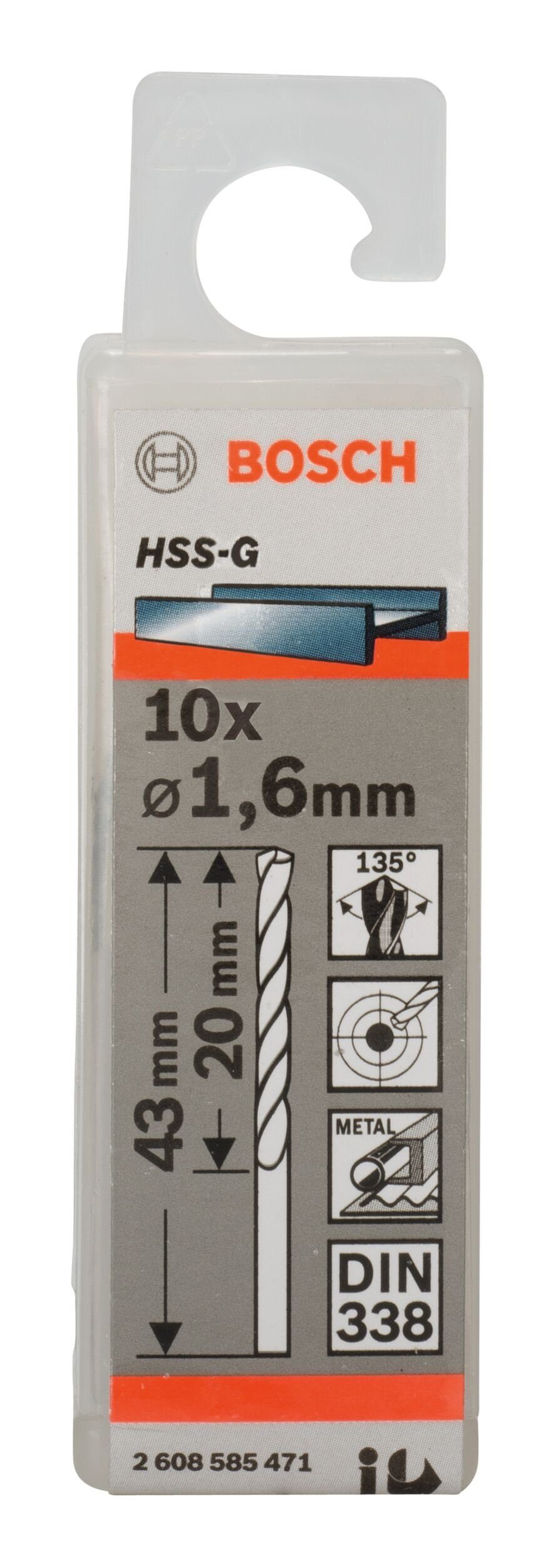 10er-Pack mm Metallbohrer, - x 1,6 x - 338) Stück), BOSCH HSS-G 43 (DIN (10 20