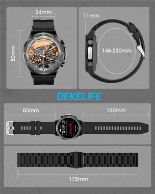 DEKELIFE Telefonfunktion Herren's IP68 Wasserdicht Fitness Tracker Smartwatch (1,39 Zoll, Android/iOS), mit HD Voll Touchscreen, Armbanduhr Schlaf/Herzfrequenz/Spo2