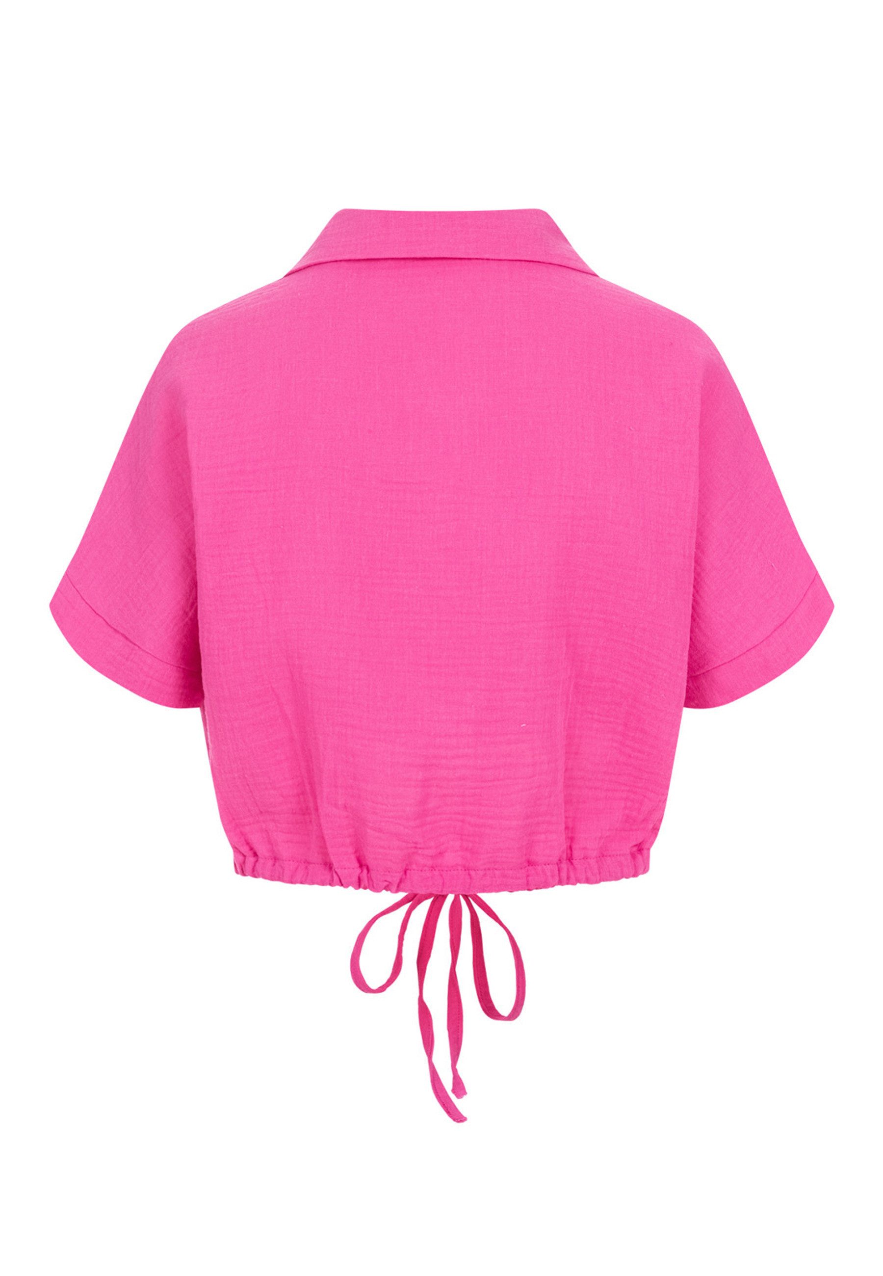 CLOUD 5IVE Klassische Bluse CLOUD 5IVE Cropped Baumwoll Bluse mit Knopfleiste & Tunnelzug