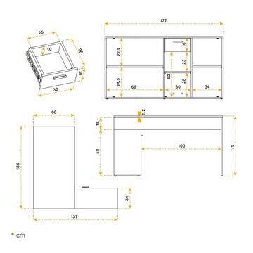 RICOO Eckschreibtisch WM081-EG, Schreibtisch Bürotisch Computertisch Ecke für Kinder & Erwachsene