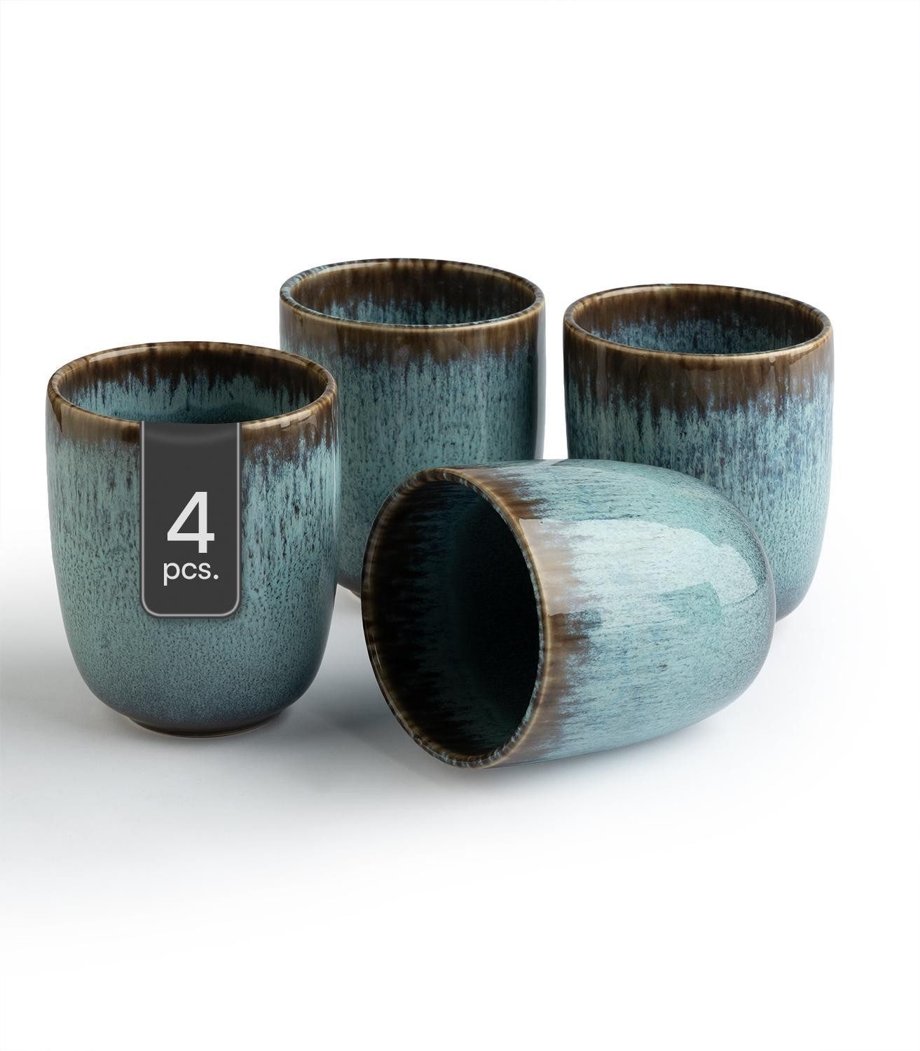 Villeroy & Boch Becher Kaffeebecher LAVE, 400 ml, Blau, Grün, 4-tlg., Steingut, mit Reaktivglasur, Spülmaschinenfest