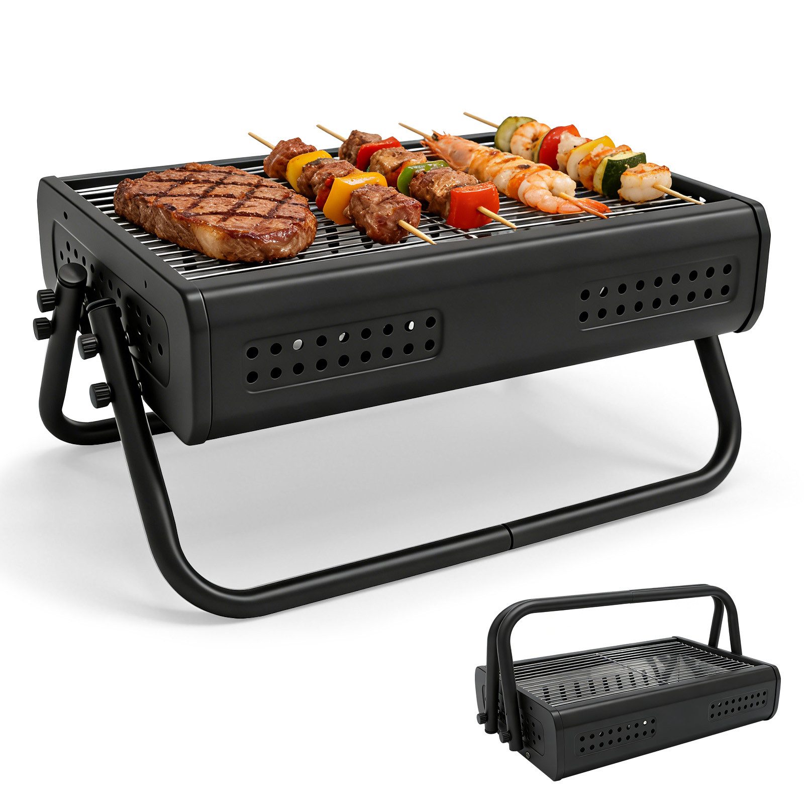 SunJas Holzkohlegrill K-CA27 Klappgrill Tischgrill Grillfläche: 44cm*30.5cm, Campinggrill Picknickgrill Kleiner Grill, Standgrill BBQ Grill für Garten, Terrasse & Camping